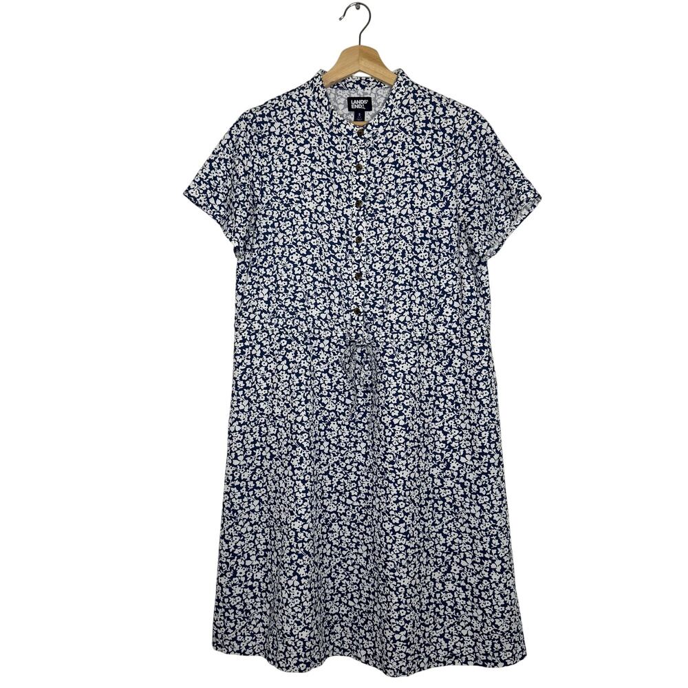 Lands' End Blue White Floral Dress size S